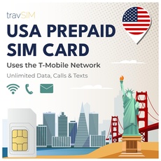 travSIM USA SIM Karte | T-Mobile Netz | Unbegrenzte Daten, Anrufe & Texte in den USA | SIM Karte USA funktioniert auf iOS & Android Geräten | SIM USA 14 Tage