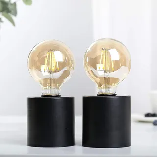 JHY DESIGN 2er Set Metall Kabellos Tischlampen Batteriebetrieben 20cm hoch Dekorative Sphärischem Nachttischlampe Batterielampe Licht für Hochzeiten Party Außen Innen Wohnzimmer(Schwarze Basis)