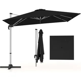 COSTWAY Sonnenschirm rechteckig 300x300cm, großer Ampelschirm mit Kurbel, Gartenschirm neigbar, 360° drehbar, Terrassenschirm, Marktschirm Schwarz - Schwarz