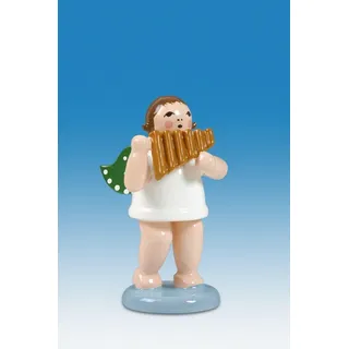 KDE-Kunstgewerbliche Drechslerei Ellmann Engelmusikant Engel mit Panflöte mit Krone Höhe ca 6 cm Gartenfigur