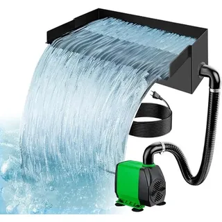 Teich Wasserfall für Gartenteich, Schwarz Edelstahl Teichwasserfall Set 45W 3000 L/H Teichpumpe mit Wasserfall Deko, für Garten Patio Terrasse Wasserwand Koiteich Außenteich (30 cm) - Schwarz