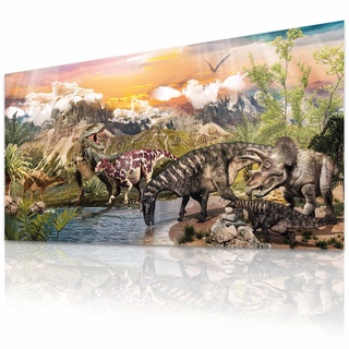 GOODS+GADGETS Dinosaurier Kinder Poster Dino XXL Kinderzimmer Dino-Welt Wandbild Abenteuer Deko für Kinder 90 x 45 cm (Dinosaurier Seenlandschaft)