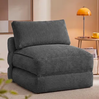 VASAGLE Schlafsessel aus Cord, Faltbares Sofabett mit Kissen | Schaumstoff, 89 x 89 x 78 cm / 89 x 195 x 43 cm, Schiefergrau, für Gästezimmer, CAMILA Kollektion LCS211G101