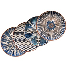 MÄSER 934019 Iberico Blue Große runde Platzteller im maurischen Stil mit 4 verschiedenen Mustern, Weiß-blaue Deko-Teller im 4er Set, ideal auch als Pizzateller und Servierteller, Steinzeug