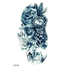 Totenkopf & Taschenuhr & Rosen Tattoo zw039 Skull