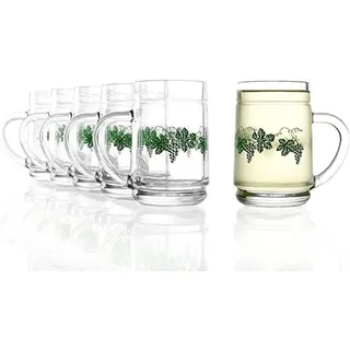 Buschenschank Heuriger Weinkanne Weinglas 0,25 l 6er Set mit Weinlaub Dekor