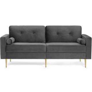 VASAGLE 3-Sitzer Sofa, Couch für Wohnzimmer, Bezug aus Samt, für Wohnungen, kleinen Raum, Holzgestell, Metallbeine, einfacher Aufbau, modernes Design, 183 x 78 x 88 cm, grau LCS001G01