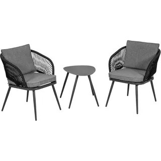 Greemotion Balkon-Set Lyon, 3-teilig, Bistro-Set aus Stahl mit Textilene-Ropes, Anthrazit