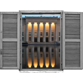 Queence Wandtattoo »Gebäude vorm Wasser« Wandsticker, Wandbild, selbstklebend, 3D, Fenster, beige