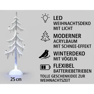 formano LED Weihnachtsbaum Acryl 35 cm Dekobaum mit Licht & Vogel – Winterdeko - Transparent