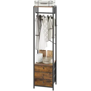 YMYNY Garderobenständer, Kleiderständer mit Schubladen, Freistehender hoher Kleiderschrank offen, Ablagen, Garderobe mit Kleiderstange für Schlafzimmer Wohnzimmer, 39×29×179CM Vintagebraun HGR001H