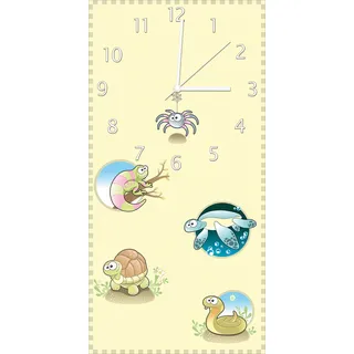 Wallario Design Wanduhr Lustige Comictiere aus Echtglas, Größe 30 x 60 cm - Weiß