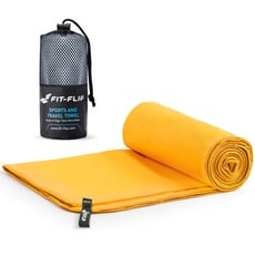 Fit-Flip Mikrofaser Handtuch - kompakte Microfaser Handtücher - ideal als Sporthandtuch, Reisehandtuch, Strandtuch - schnelltrocknend und leicht - Badetuch groß (100x200cm, Gelb)