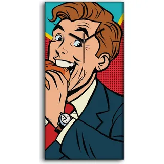 Wanduhr Leinwand Bild Uhr Kunstdruck 30x60 Foto Pop-Art Mann isst einen Burger - schwarze Hände