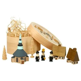 Weihnachtsdekoration Spanschachtel mit Dorf Seiffen und Kurrende bunt Höhe 7 cm