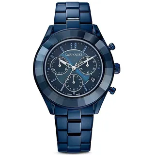 Swarovski Octea Lux Sport Uhr, Edelstahl Damenuhr mit Blauem Gehäuse und Zifferblatt, Swarovski Kristallen und Metallarmband