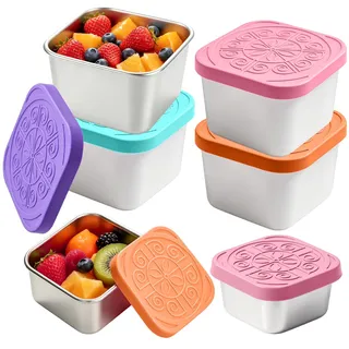 6-teilig Edelstahl Snackbox Set, Kleine Snack-Behälter mit Luftdicht Deckel, 4x 180ml + 2x 60ml Wiederverwendbar Tragbare Kleine Lässig Brotdose für Aufbewahrung von Küchensaucen Snacks Früchten