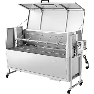 Rotisserie Grill, 38W BBQ Outdoor Pig & Lamb Spit Roaster, Charcoal Spit Roaster with 60 kg Capacity, Wheels & 4-Level Height, Stainless Steel Rotisserie Grill Kit for Camping Outdoor Parties