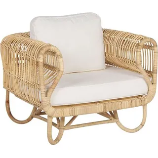 BELIANI Gartensessel Hellbraun Rattan mit Sitz- und Rückenkissen in Beige Modernes Design Terasse Garten Ausenbereich - Braun, Weiß