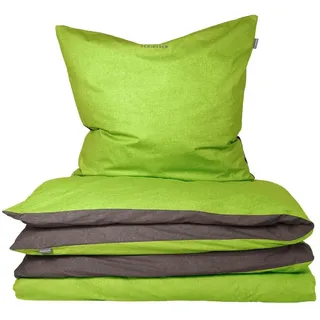 SCHIESSER Bettwäsche Doubleface Renforcé 135 x200 dunkelgrau/hellgrün