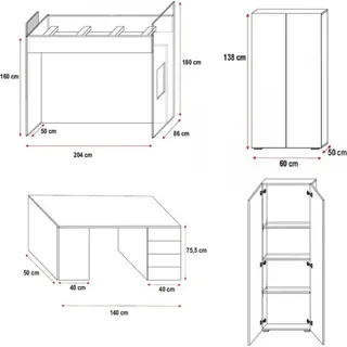 Betten Hochbett Echtes Holz Kinder & Jugend Zimmer Neu Doppelstock Bett Etagen - Grau