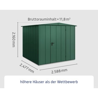 EcoStar Gerätehaus Elegant-S Typ 2 moosgrün 1 flg 258,8 x 247,7 x 216 cm