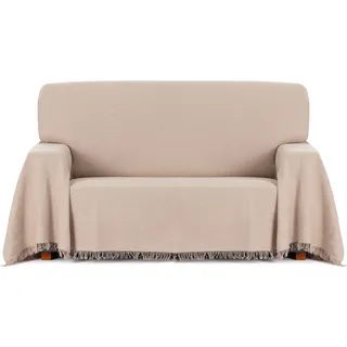 ECOMMERC3 | Mehrzweck-Überwurf aus Jacquard-Stoff mit Fransen, Größe 230 x 260 cm, ideal für Sofa und Bett, atmungsaktiv und weich, Farbe Leinen, Leinfarben
