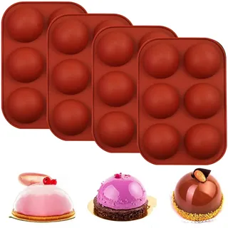 YXHZVON Schokoladenformen,4 Stück Halbkugel-Silikonform mit 6 Hohlräumen, Silikonform auf Schokolade für Schokobomben, Gelee, Pudding, Kuppelmousse, Rot