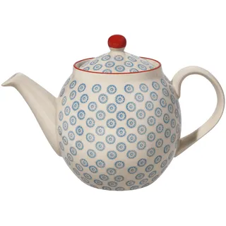 Bloomingville Teekanne Emma Retro große Kanne mit integriertem Sieb vor der Tülle Vintage ø 14 cm, blau, Keramik, fasst ca. 1200 ml