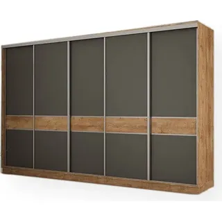 Meblast | Kleiderschrank 5D/360 cm, Lefkas-Eiche/Grafit (silberne Beschläge), Premium-Beschläge | Stabil, Modern - Grau, Silber