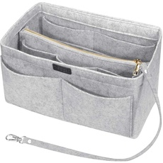 Ropch Handtaschen Organizer, Filz Taschenorganizer Bag in Bag Innentaschen Handtaschenordner mit Abnehmbare Reißverschluss-Tasche und Schlüsselkette (Hellgrau, XL)