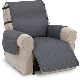 M MCombo Sesselschoner für Relaxsessel, Wasserdicht & Anti-Rutsch Sesselbezug mit Armlehne & Taschen, Kratzfester Sesselüberwurf Fernsehsessel C1833 (Dunkelgrau/Mikrofaser)