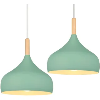 iDEGU Hängelampe Retro 24cm Hängeleuchte Moderne Skandinavisch E27 Deckenleuchte aus Metall Holz Pendelleuchte für Schlafzimmer Esszimmer Küche Wohnzimmer (Grün, 2 Stücke)