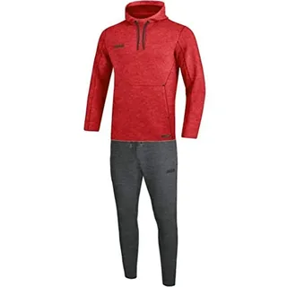 JAKO Herren Jogginganzug Premium Basics mit Kapuzensweatshirt, Rot-Meliert, M