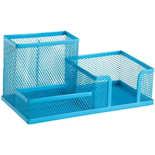Leviatan Schreibtisch Organizer | Stiftehalter Stifteköcher Tisch-Organizer aus Metall | Büroablage mit Zettelhalter Mesh | 205x103x98mm Blau