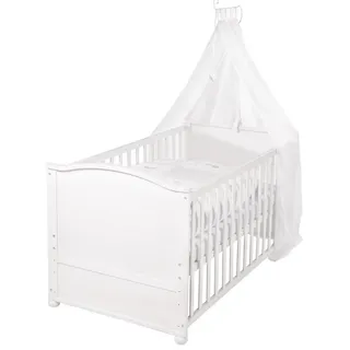 roba roba® Babybett Fox & Bunny 70 x 140 cm, Gitterbett inkl. Matratze, Bettwäsche & Himmel - höhenverstellbar weiß