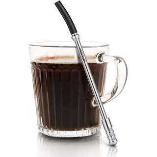 Wiederverwendbare Edelstahl-Trinkhalme mit Filterfunktion, 19,3 cm, mit Reisetaschen, leicht zu tragen und zu reinigen, für Tee, Kaffee, Cocktails, Saft