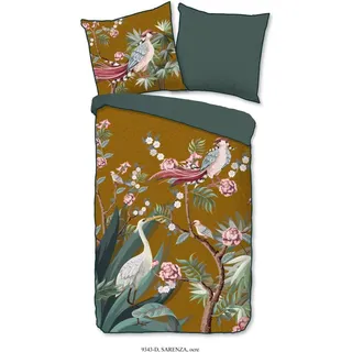 Descanso Bettwäsche mit einer biese und Blumen - 135x200 cm  - 100% Bio Baumwolle - Ocker