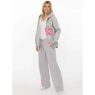 Sweathose ZWILLINGSHERZ "Alissa", Damen, Gr. S/M, N-Gr, graumeliert, Sweatware, Obermaterial: 50% Baumwolle, 50% Polyester, Hosen Sweathose, mit Print und Neon Stickerei, Kordel und Eingriffstaschen