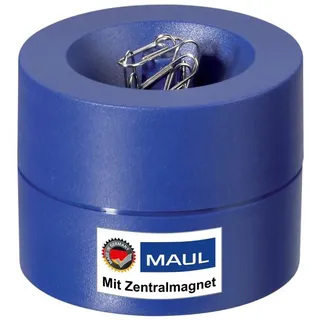 Maul Klammernspender MAULpro | Ø7,3x6cm | Schreibtisch Organizer für Büroklammern | Schreibtisch Zubehör mit Magnet für Büro | Inklusive 15 Klammern | Stilvoller Büroklammernspender | Blau