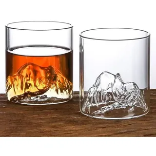 RYHMHA Japanisches Fujiyama Whiskey-Kristallgläser, 2 Stück, 350 ml, altmodisches Whiskyglas für Whiskey, Cognac, Martini, Cocktail, Rum, Bier (transparent)