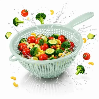 Stielsieb Kunststoff Stielseiher Nudelsieb mit Griff Küchensieb Abtropfsieb | Sieb Plastik Handsieb Seiher Blanchiersieb Küchenhelfer Abseiher Salatsieb Passiersieb Spitzsieb stapelbar 35 cm mint