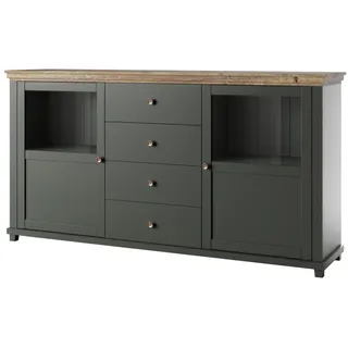 Furniture24 Kommode, Sideboard Evora 25, mit 2 Türen, 4 Schubkästen, Grün, Landhaus möbel, Wohnzimmerschrank ohne Beleuchtung - Schwarz