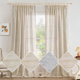 MIULEE Leinen Gardinen Vorhänge mit Kräuselband Wohnzimmer Gardine Vorhang Leinenoptik kräuselband Modern Voile Schienensystem Schlafzimmer 2er Set Bräunlich Weiß 140x245 cm