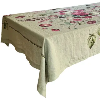 Tischdecke , Salbeigrün , Textil , Blume , rechteckig , 145x220 cm , nachhaltig, nachwachsender Rohstoff , Heimtextilien, Wohntextilien, Tischwäsche, Tischdecken