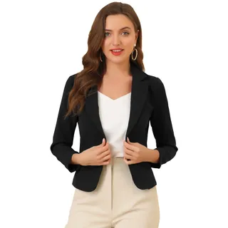 Allegra K Damen-Blazer mit offener Vorderseite, für Büro, Arbeit, Geschäft, Freizeit, Sommer, bauchfrei, leicht, schwarz-massiv, S