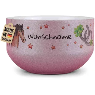 Print Royal PR Kinder-Müslischale mit Name personalisiert - Pferd - Geschenk für Mädchen und Jungen, Kindertag, Weihnachten, Geburtstag - Keramik Schüssel Pink, 500 ml