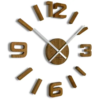 3D Wanduhren DIY Holz Eiche große Wanduhr 50-75CM 3D Wanduhr Modern Design EKO Wanduhren Dekoration Uhren für Wohnzimmer Schlafzimmer Dekoartikel Quarzuhr (weiße Zeiger, Holz) - Braun