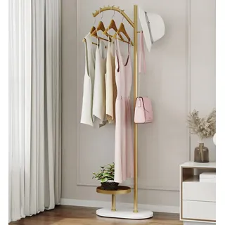 Goldener Kleiderständer aus Metall mit Marmorsockel und geschmiedetem Stahl-Finish zum Stehen von Garderobenständern, im Eingang, Flur, Schlafzimmer, Schals, Kleidung und Handtaschen (170 cm hoch)