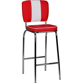FineBuy Barhocker American Diner 50er Jahre Retro Barstuhl Sitzfläche mit Rücken-Lehne Fußstütze Sitzhöhe 76 cm - Rot